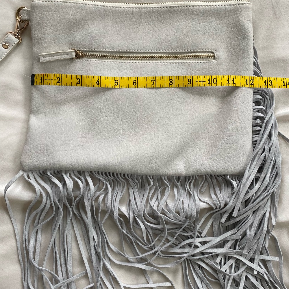 White to off white fringe clutch wristlet purse